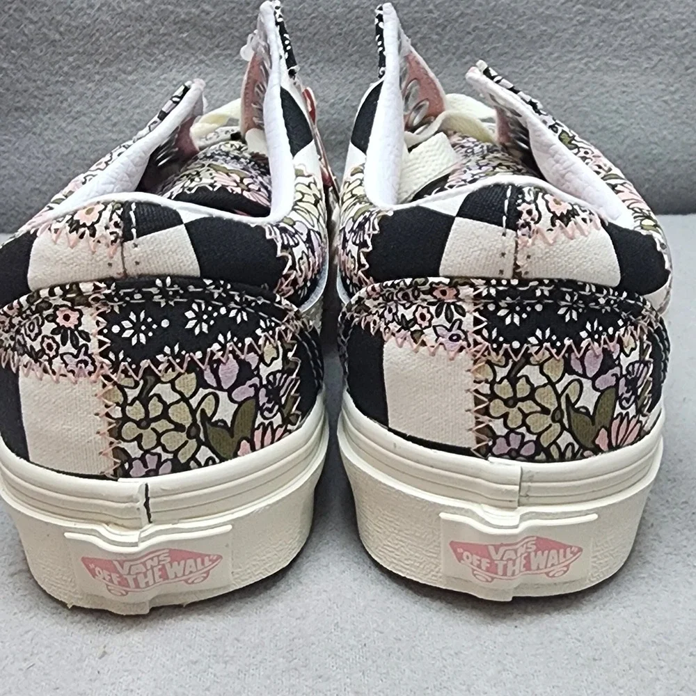 Vans Old Skool Floral Patchwork Checkerboard Sneakers‎ W 5 M 3.5 Black Pink NEW
